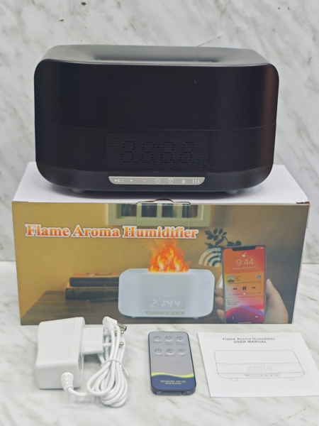 Увлажнитель аромадиффузор - ночник с эффектом пламени и часами-будильником с пультом ДУ