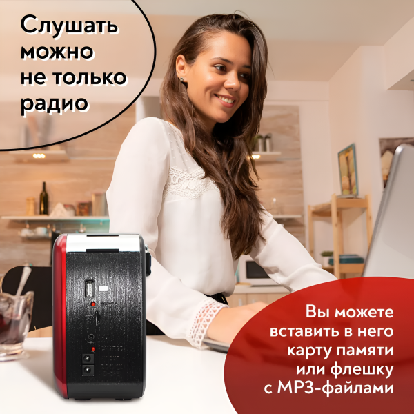 Радиоприемник  SR-1025, аналоговый тюнер FM/AM, аккумулятор 750 мАч, USB, TF, microSD, AUX / Встроенный фонарь