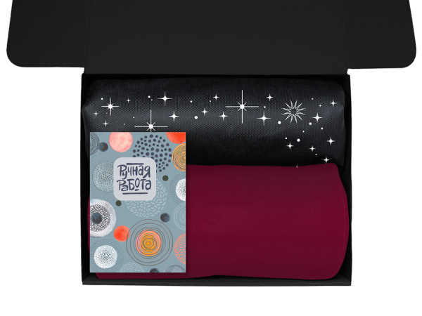 Подарочный набор «Re:y. Vive» с пледом, френч-прессом и кофе, Цвет бордовый