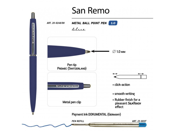 Ручка металлическая шариковая «San Remo», софт тач, Цвет ярко-синий