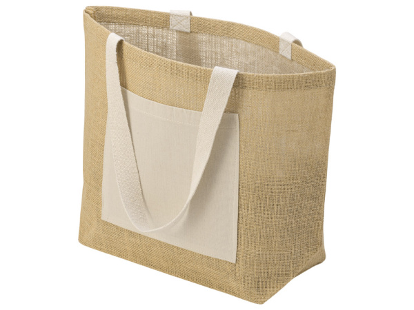 Сумка Jute джутовая с широким дном и карманом, Цвет натуральный