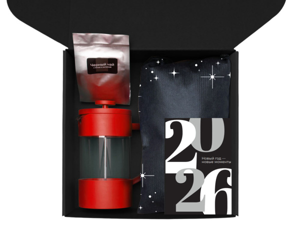 Подарочный набор «Re:Together» с френчпрессом, кружками и дженгой, Цвет красный