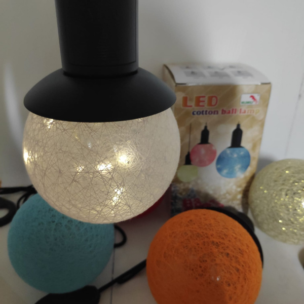 Лампа - светильник (ночник) "Хлопковый шар" подвесная декоративная YT-M-431, диаметр шара 10 см