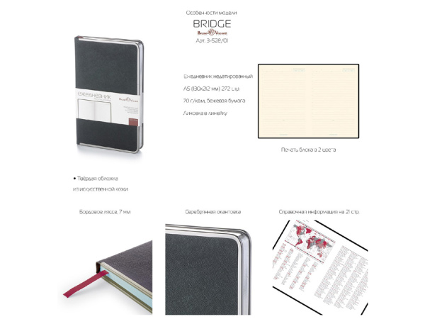 Ежедневник недатированный А5 «Bridge», Цвет черный/серебристый