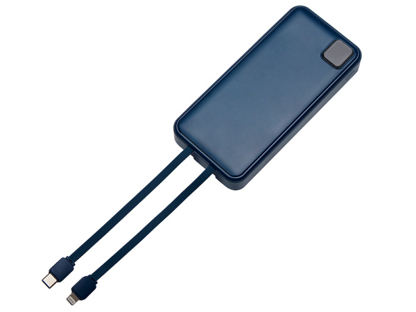 Внешний аккумулятор со встроенными кабелями «Фрэйм Про», быстрая зарядка, 20000мач, Цвет темно-синий