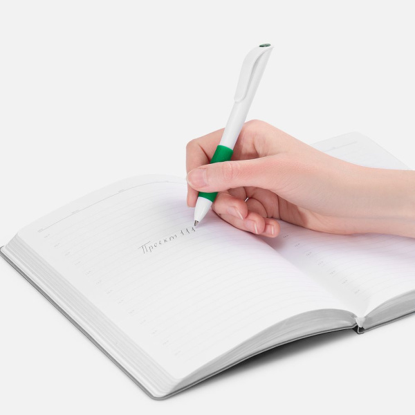 Ручка шариковая Grip, белая с зеленым, 13,2х1,1 см