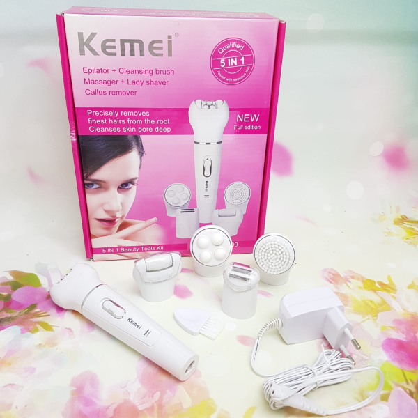 Эпилятор Kemei KM-2199 5 in 1 (эпилятор, бритва, пилка для пяток, массажер, щетка для очищения лица)