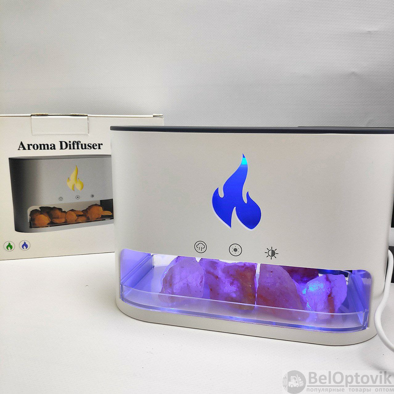 Аромадиффузор - ночник с эффектом камина Aroma Diffuser Touch Panel Version  (4 вида подсветки, камни из гималайской соли, таймер) (арт: uv-12417) от  1 035 ₽ рублей оптом в Москве