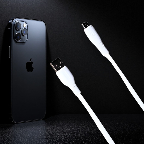 Кабель USB MRM MR85m USB-Micro, длина 1000мм, ток 3А, белый / Быстрая зарядка и надежность