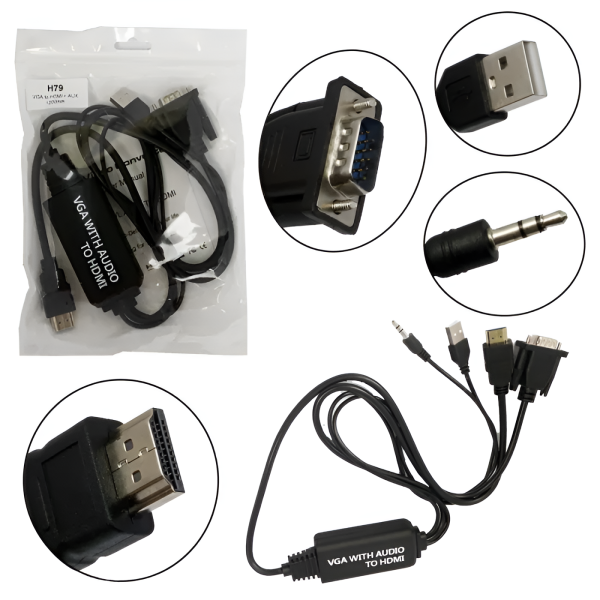 Кабель-конвертер H79 VGA на HDMI + AUX 1200 мм