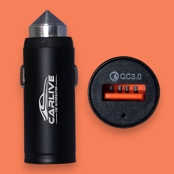 Автомобильное зарядное устройство CARLIVE CR26, QC3.0, 5V/3A, 1 USB, 18 Вт, металлический корпус, черный / Быстрая и безопасная зарядка в дороге