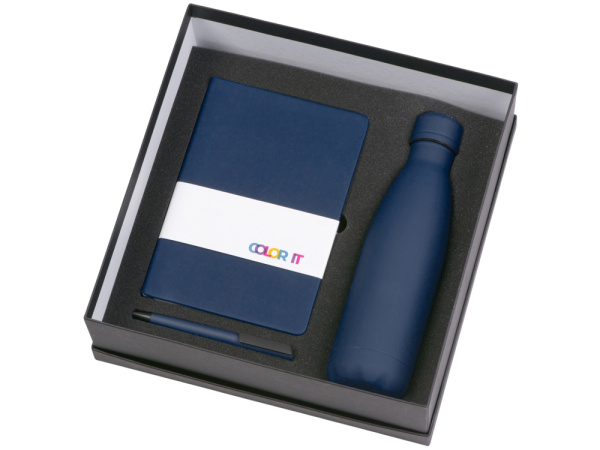 Подарочный набор «COLOR IT» c блокнотом, ручкой и термобутылкой, Размер магнитная обложка, Цвет темно-синий