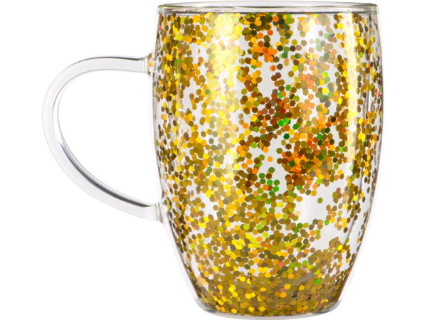Кружка с двойными стенками с блестками «Festival», Цвет прозрачный/золотистый