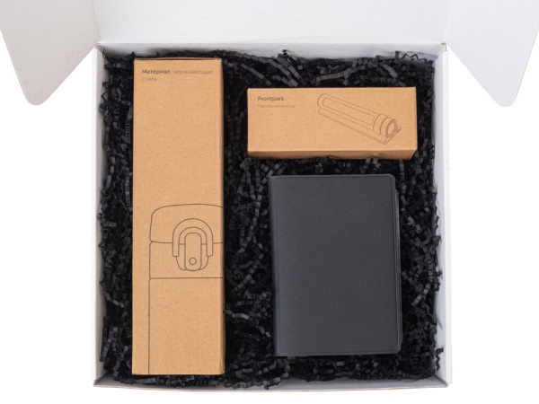 Подарочный набор «Premier» с термокружкой, парковочной визиткой и обложкой для документов, Цвет черный