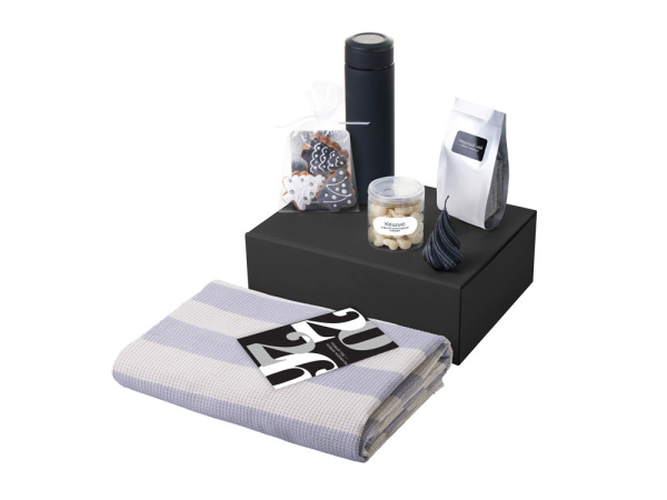 Подарочный набор «Re:Warm» с пледом, термосом и свечой, Цвет черный