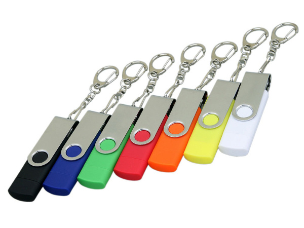 USB 2.0- флешка на 64 Гб с поворотным механизмом и дополнительным разъемом Micro USB, Размер 64ГБ, Цвет красный/серебристый