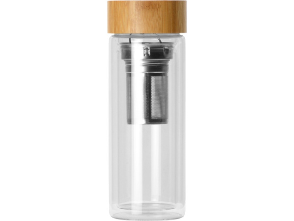 Стеклянный термос с ситечком «Badachu», Цвет прозрачный, натуральный, серебристый