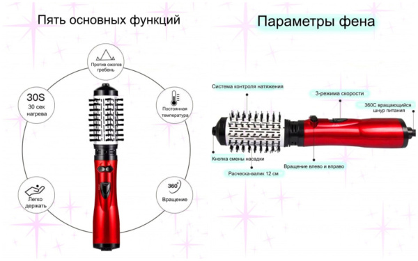 Фен БРАШ воздушный вращающийся стайлер для укладки волос GEMEI GM-4829