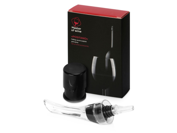 Набор для вина с аэратором и вакуумной пробкой «Positano», Цвет черный/прозрачный