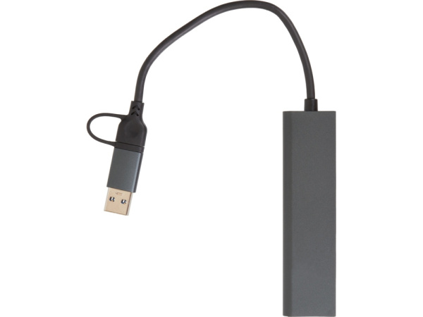 USB-хаб «Command» с коннектором 2-в-1 USB-C и USB-A, 2.0/3.0, Цвет черный