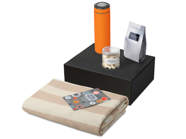 Подарочный набор «Re:y. Warm» с пледом, термосом и чаем, Цвет оранжевый