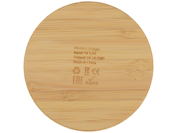 Беспроводное зарядное устройство из бамбука «Cap», Цвет натуральный
