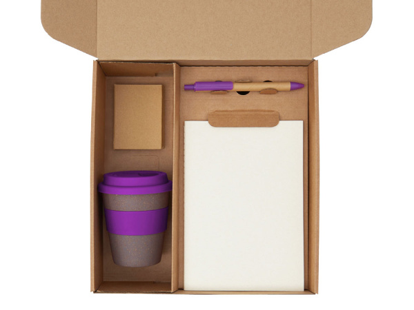 Набор «Halm» с блокнотом, ручкой и стаканом, Цвет фиолетовый, коричневый, серый