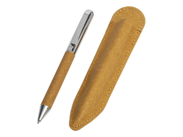 Ручка шариковая «Venera» из переработанной стали и переработанной кожи, Цвет серебристый/коричневый