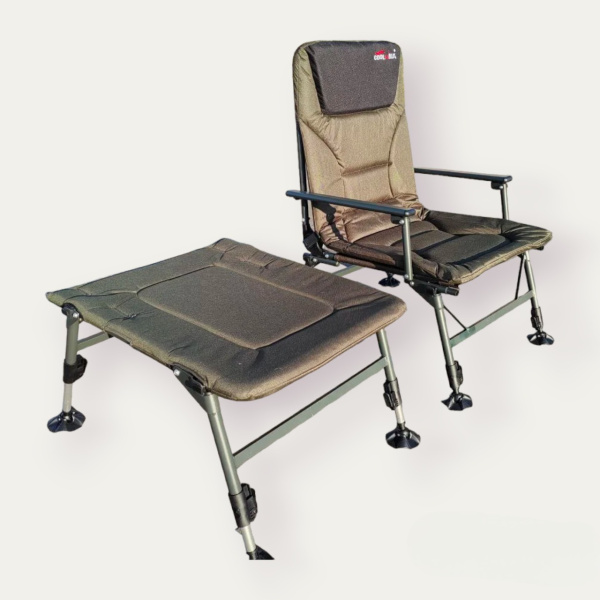 Раскладное карповое кресло с подставкой для ног и подлокотниками, зеленое / Компактное и легкое