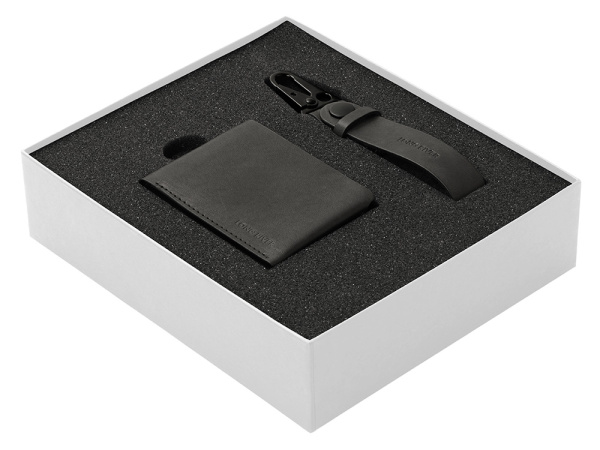 Подарочный набор Long River: кошелек, ремешок для ключей, Размер С лого, Цвет черный/белый