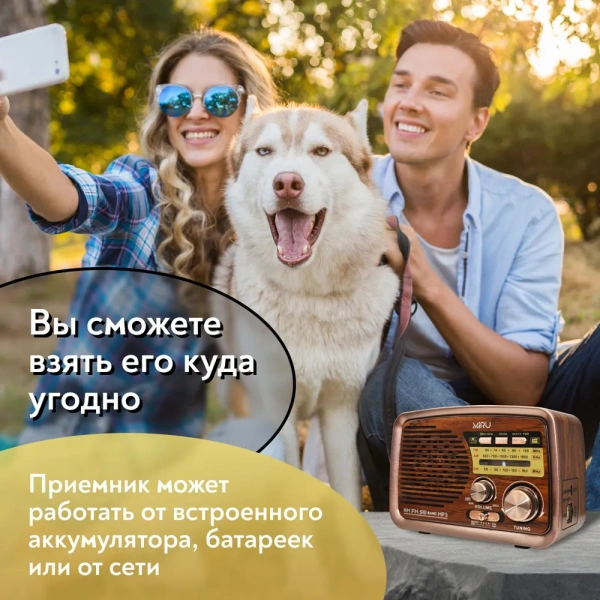 Радиоприемник  SR-1027, аналоговый тюнер FM/AM/SW, 3 Вт, USB, TF, microSD