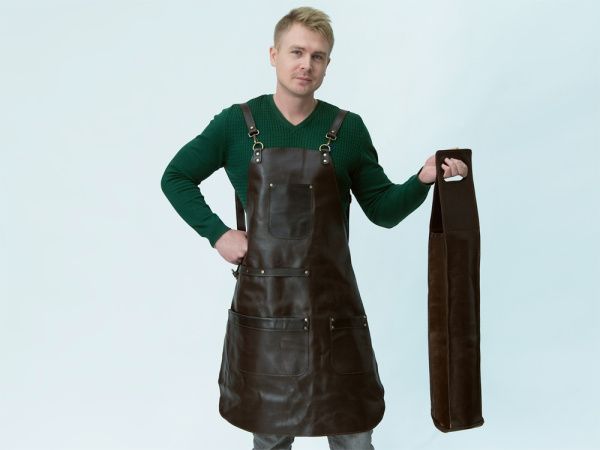 Набор: Фартук из натуральной кожи в тубусе, Цвет темно-коричневый