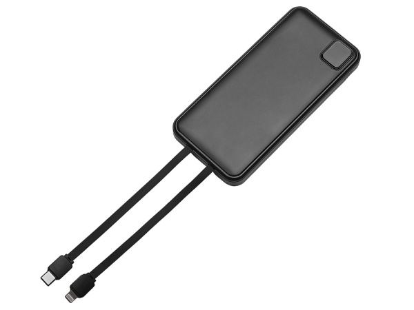 Внешний аккумулятор со встроенными кабелями «Фрэйм», 10000мач, Цвет черный