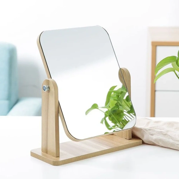 Зеркало для макияжа настольное, с деревянной основой и поворотом на 360 градусов
