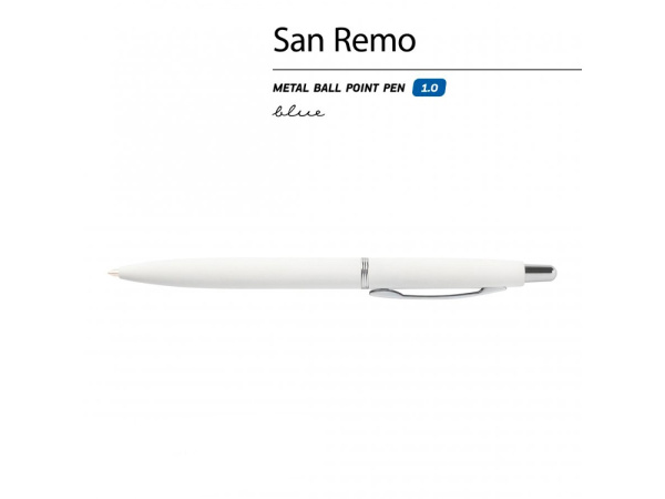 Ручка металлическая шариковая «San Remo», софт тач, Цвет белый