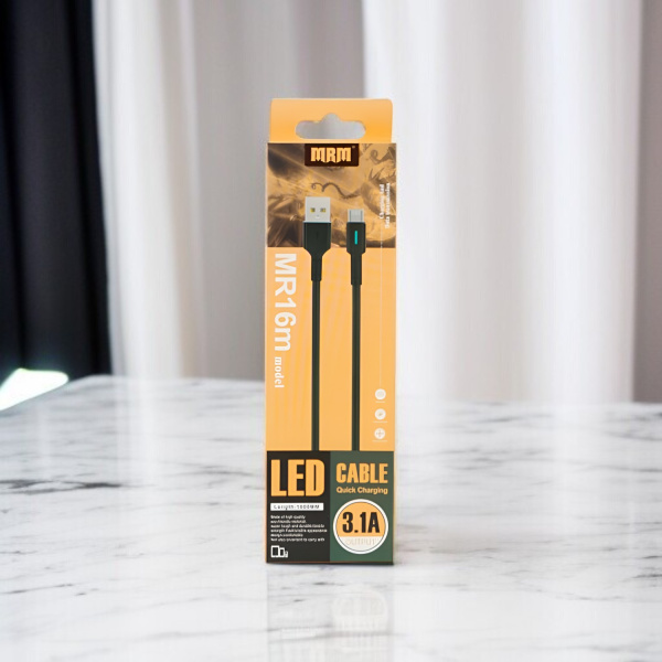Кабель USB MRM MR16m USB-Micro, длина 1000мм, ток 3.1А, белый / LED-подсветка и быстрая зарядка