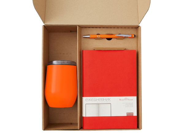 Набор «Writea» с ежедневником, ручкой и термокружкой, Цвет красный, оранжевый