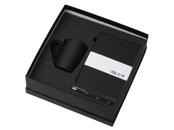 Подарочный набор «COLOR IT» с блокнотом, ручкой и кружкой, Размер магнитная обложка, Цвет черный