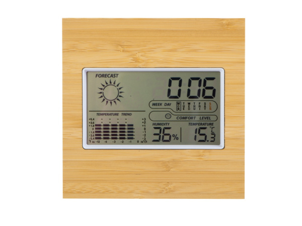 Бамбуковая метеостанция с часами «Moscow Heat», Цвет натуральный/белый