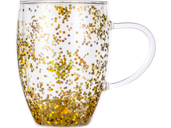 Кружка с двойными стенками с блестками «Festival», Цвет прозрачный/золотистый