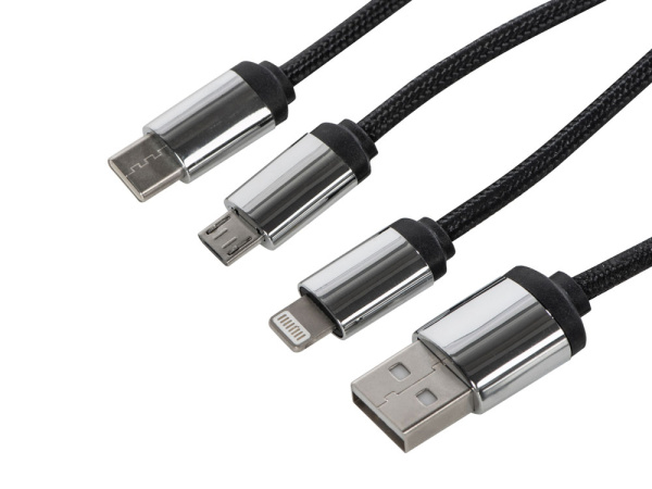 Кабель 3-в-1 с подсветкой логотипа «Ion», Цвет черный, серый