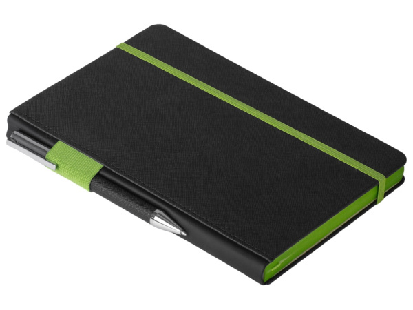 Бизнес блокнот «Bossy» с ручкой, Цвет черный, зеленое яблоко