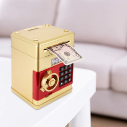 Электронная Копилка сейф Number Bank с купюроприемником и кодовым замком (звук) Золото