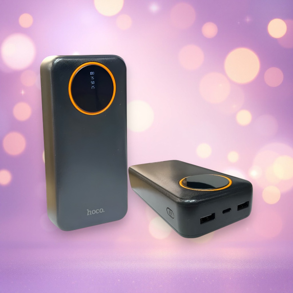 Внешний аккумулятор Hoco J222, 30000mAh, разъемы USB и Type-C, черный / Мощный заряд для трех устройств одновременно