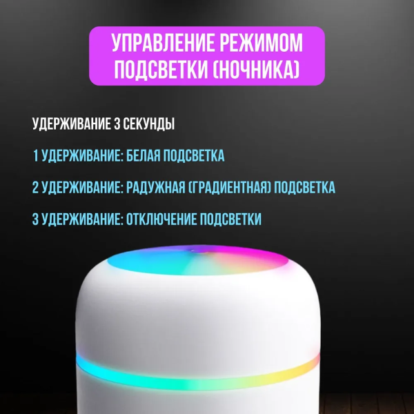 Увлажнитель воздуха с функцией аромадиффузора и ночника H2O MN-2001, 300 мл, автоотключение, низкий уровень шума, белый / Идеальный микроклимат для вашего дома