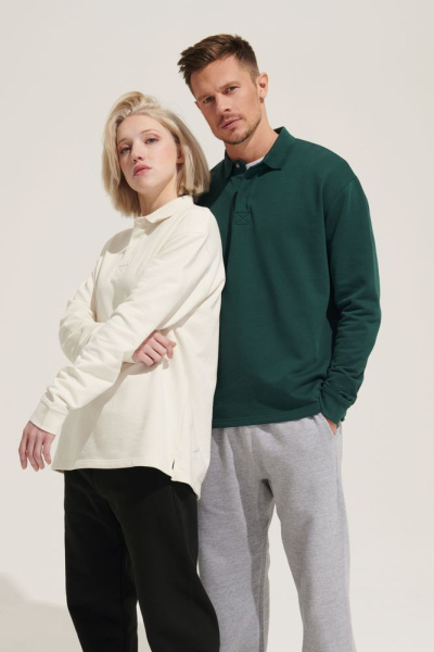 Рубашка поло оверсайз с длинным рукавом Heritage, молочная, XS–5XL