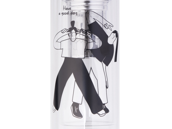 Стеклянная термобутылка «Glassir», 500мл, с круговой трафаретной печатью, Цвет черный/прозрачный