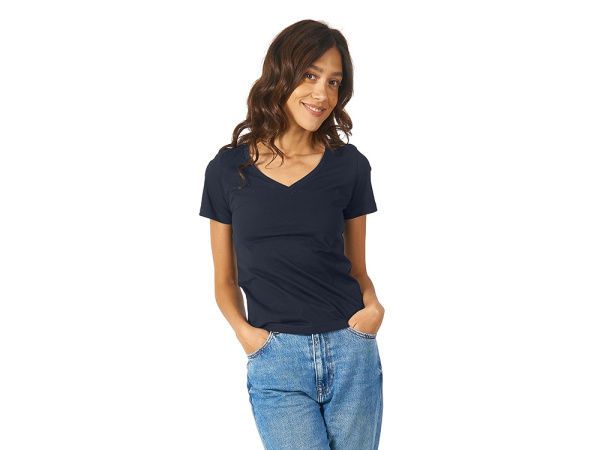 Футболка "Heavy Super Club" женская с V-образным вырезом, Размер S, Цвет темно-синий