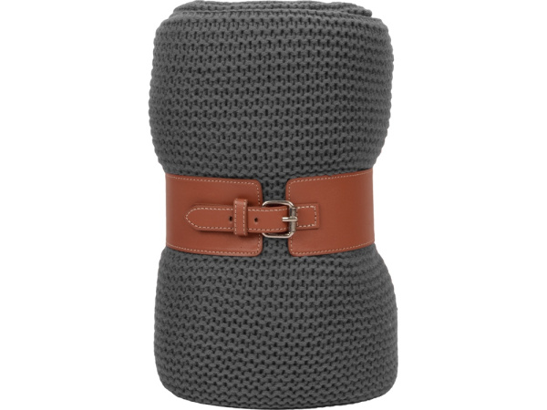 Плед акриловый «Chain» без кожаного ремня, Цвет темно-серый, коричневый