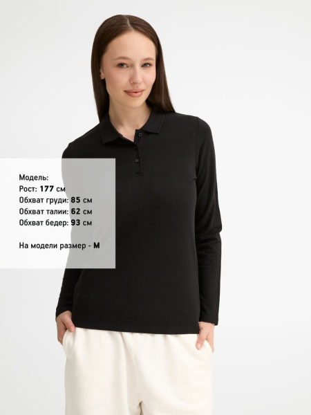 Рубашка поло женская с длинным рукавом Perfect LSL Women, черная, S–XXL